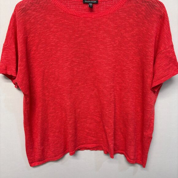 Eileen Fisher Short Sleeve Knit Sweater Size Large Organic Cotton Linen C056 -14 - Picture 8 of 13